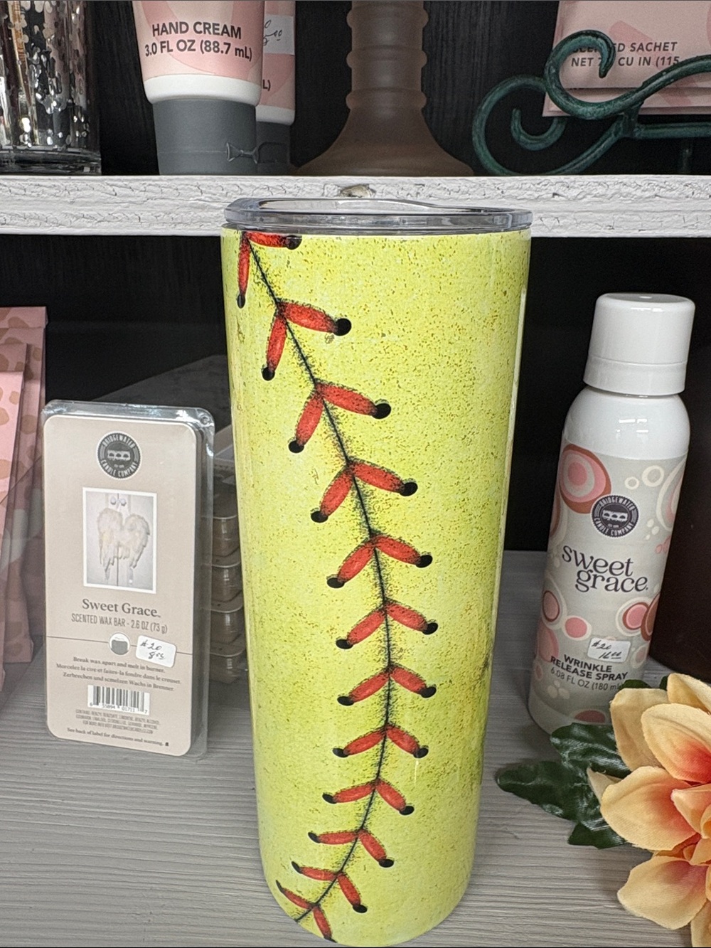 Ag Adriano Goldschmied Neon Yellow Tumbler with Red Baseball Stitch Design